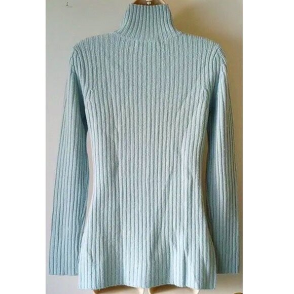 Something Navy Wool Cashmere Ribbed Turtleneck Sweater XS Mock Neck Knit Tunic - Picture 2 of 5